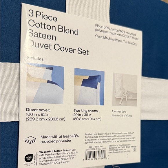 3 pc Room Essentials cotton blend Two-Tone Blue Duvet king Cover Set - Picture 7 of 9